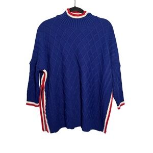 Mer Sea The Sailor Royal Blue Diamond Cable Knit Mock Neck Sweater OS NWT Preppy